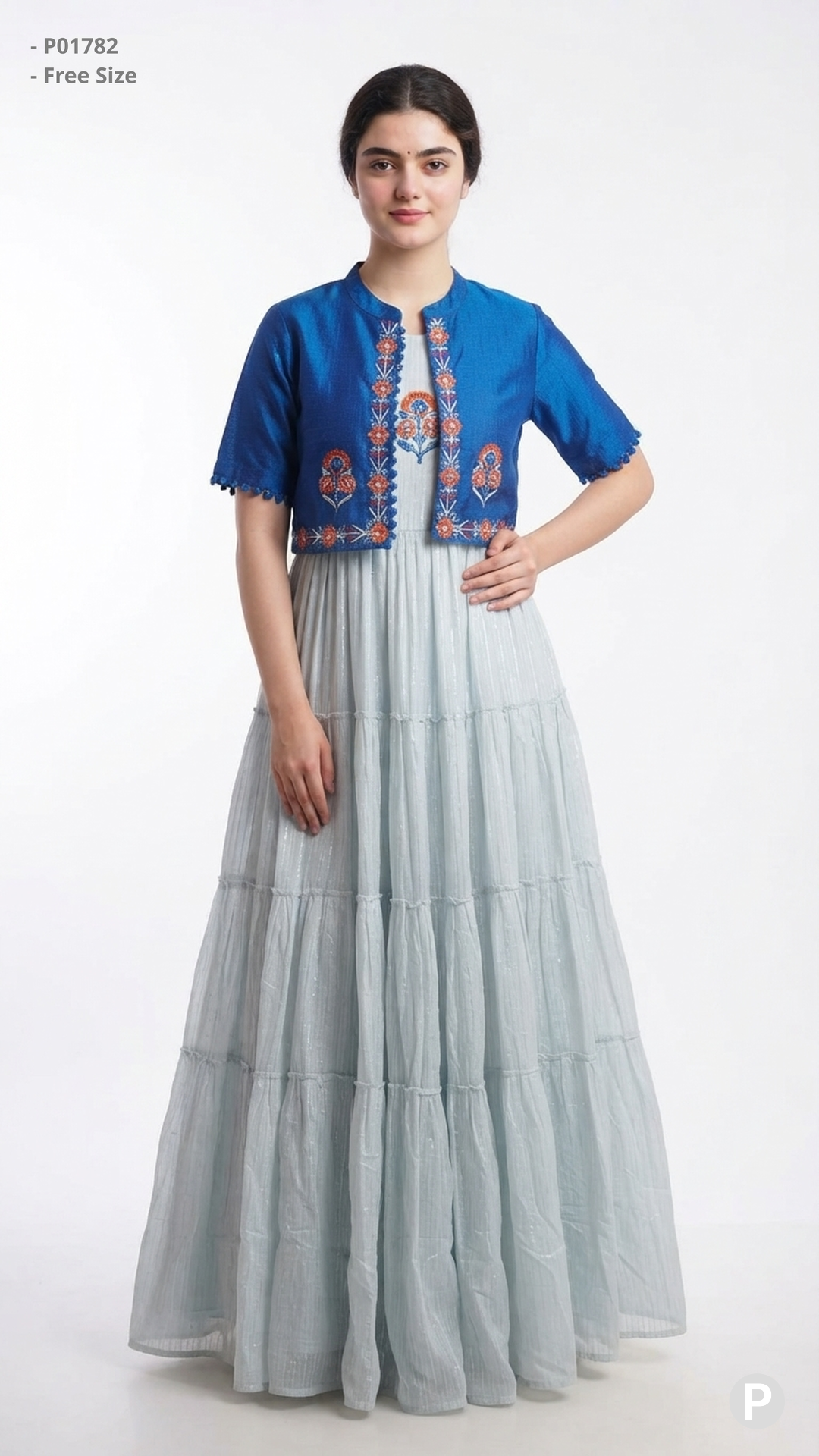 Blue Printed Single Long Frock | P01782