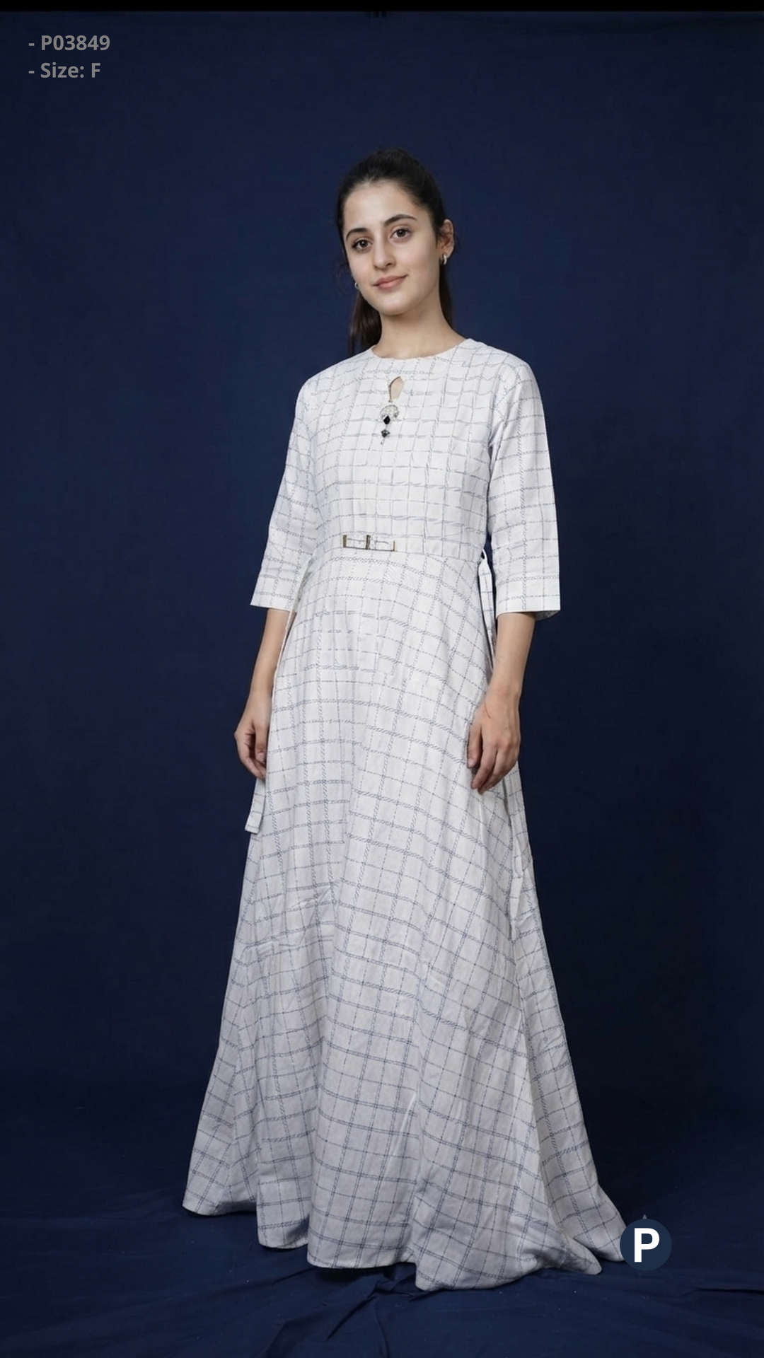 White Checked Single Long Frock | P03849