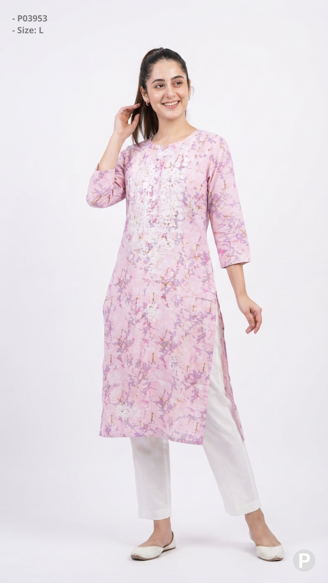 Light Pink Cotton Straight Single Kurti | P03953