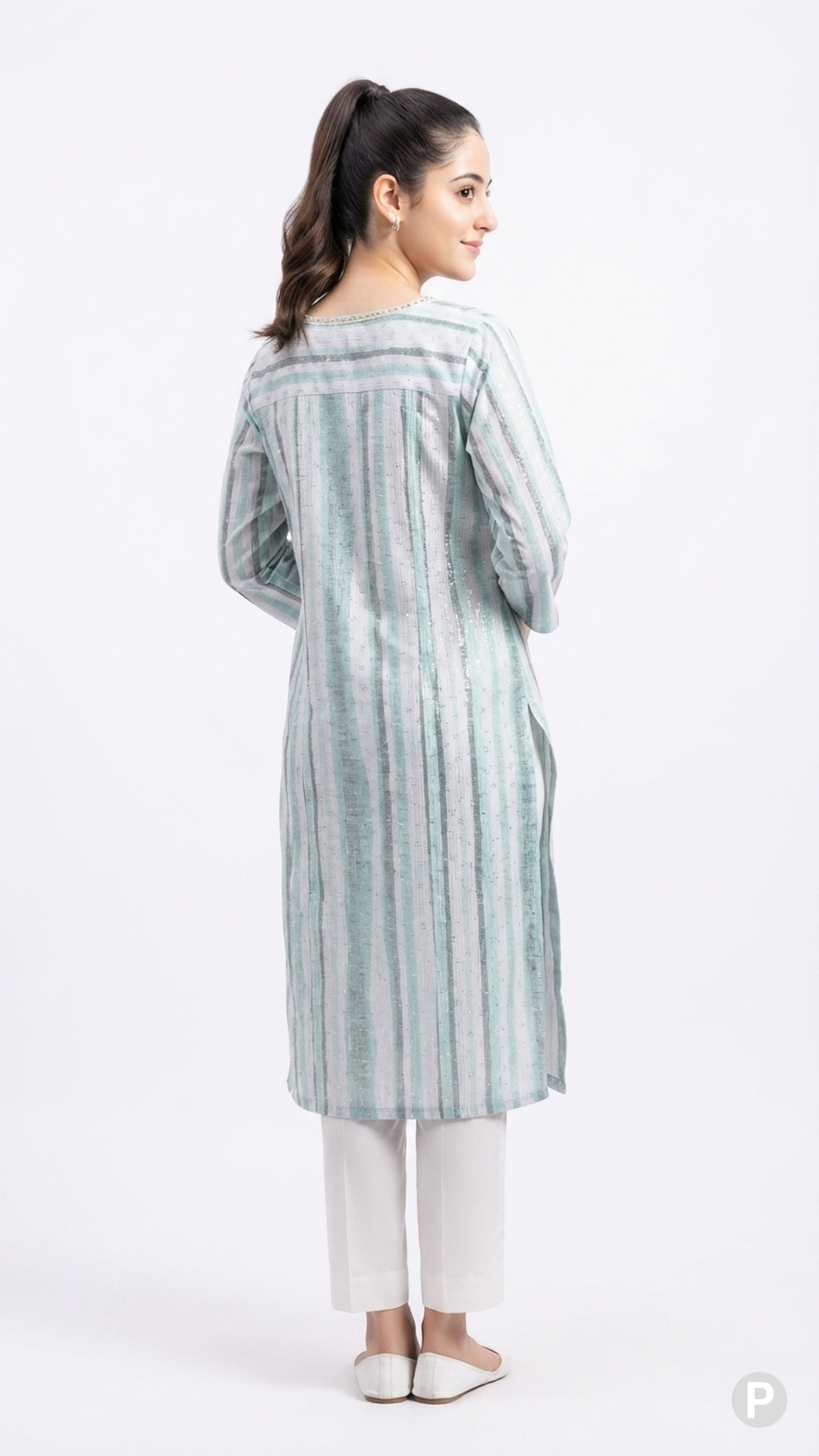 Light Green Cotton Straight Single Kurti | P03967