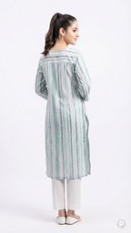 Light Green Cotton Straight Single Kurti | P03967