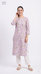 Lavender Cotton Straight Single Kurti | P03991