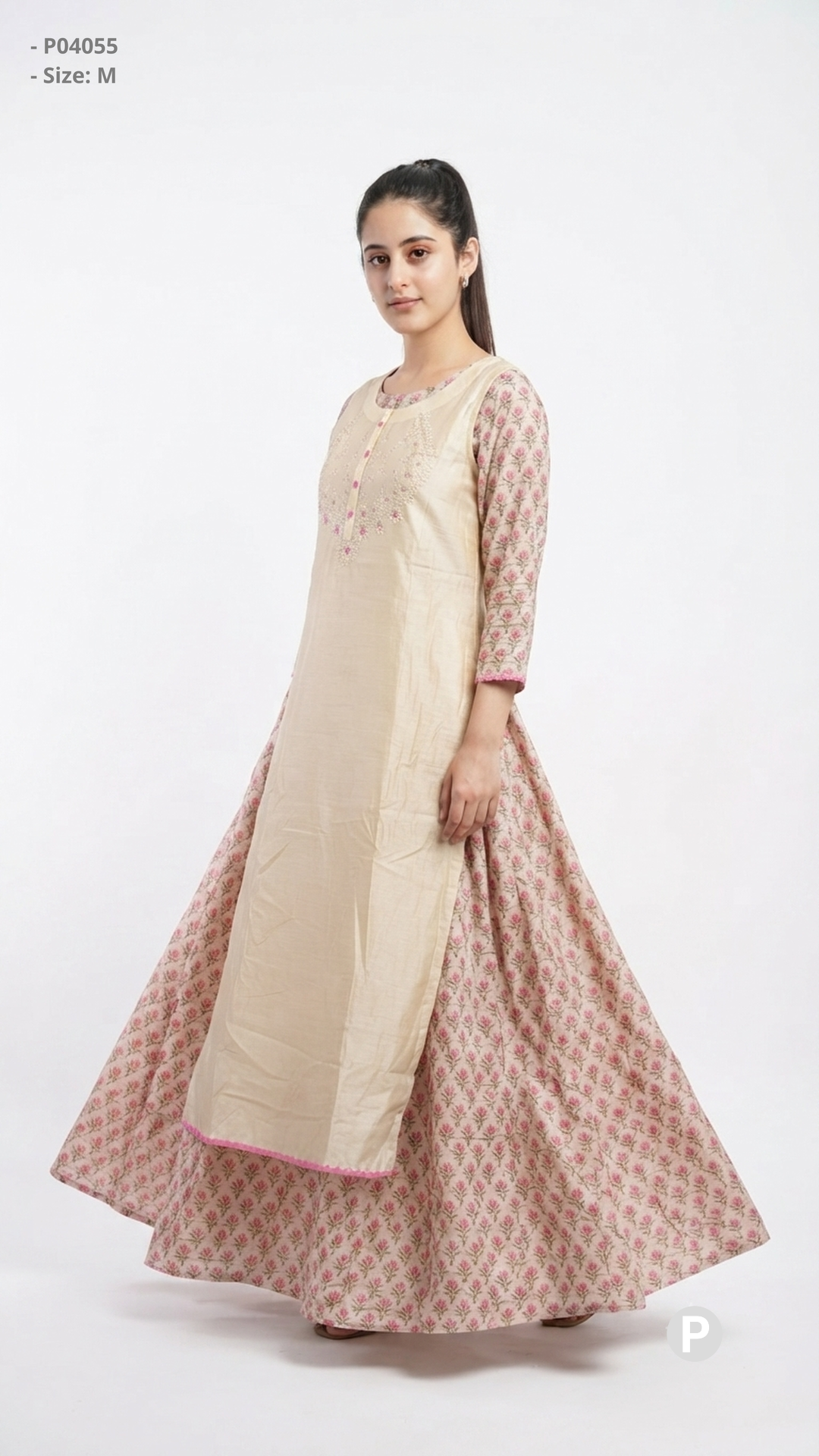 Off White Printed Single Long Frock | P04055
