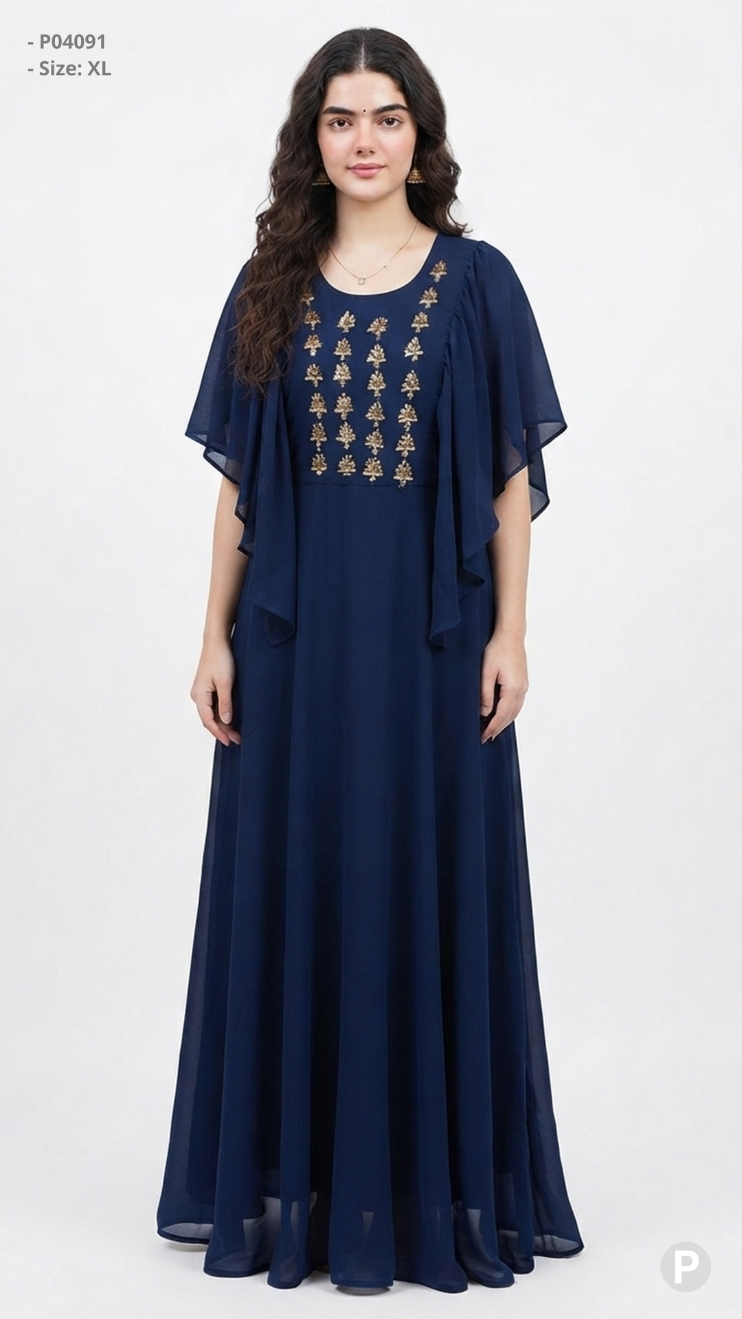 Navy Blue Printed Single Long Frock | P04091