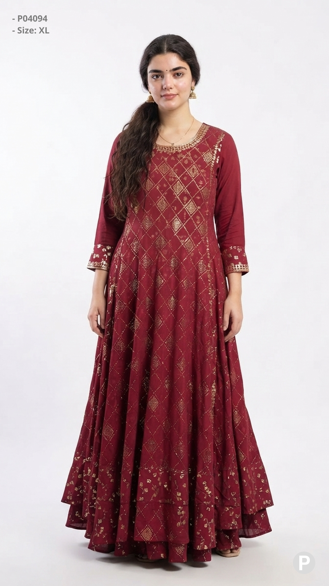 Maroon Printed Single Long Frock | P04094