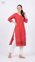Red Cotton Straight Single Kurti | P04132
