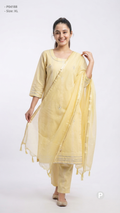 Light Yellow Cotton Striped Kurti Set | P04188