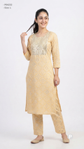 Yellow Cotton Printed Kurti Set | P04232