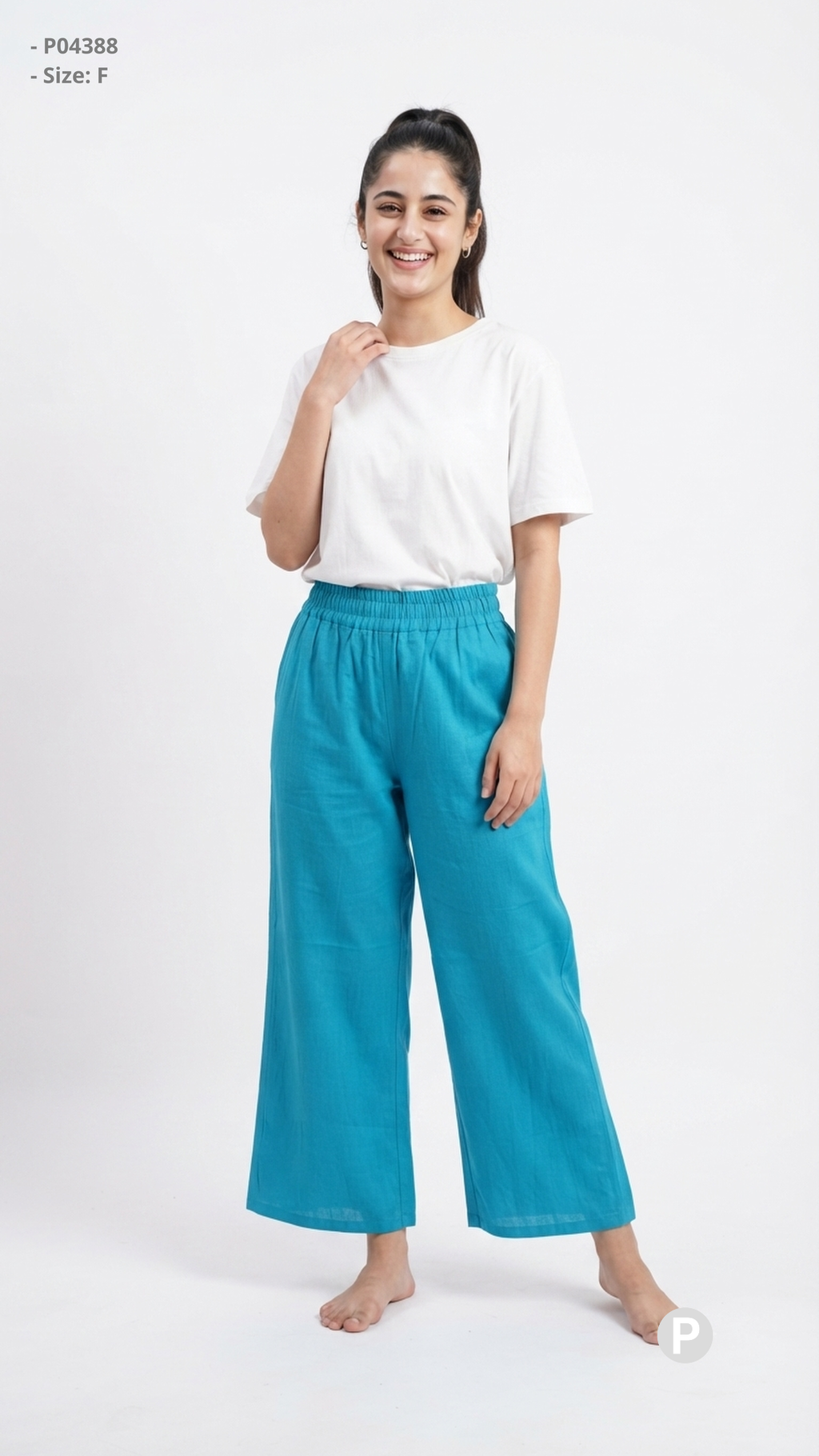 Sky Blue Cotton Straight Palazzo | P04388