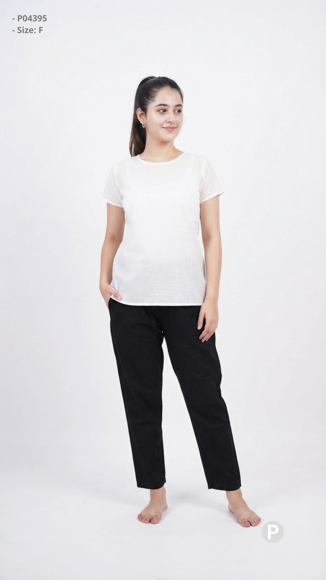 Black Cotton Straight Trouser | P04395