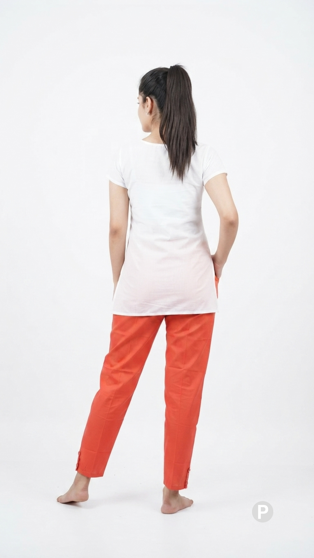 Orange Cotton Straight Trouser | P04427