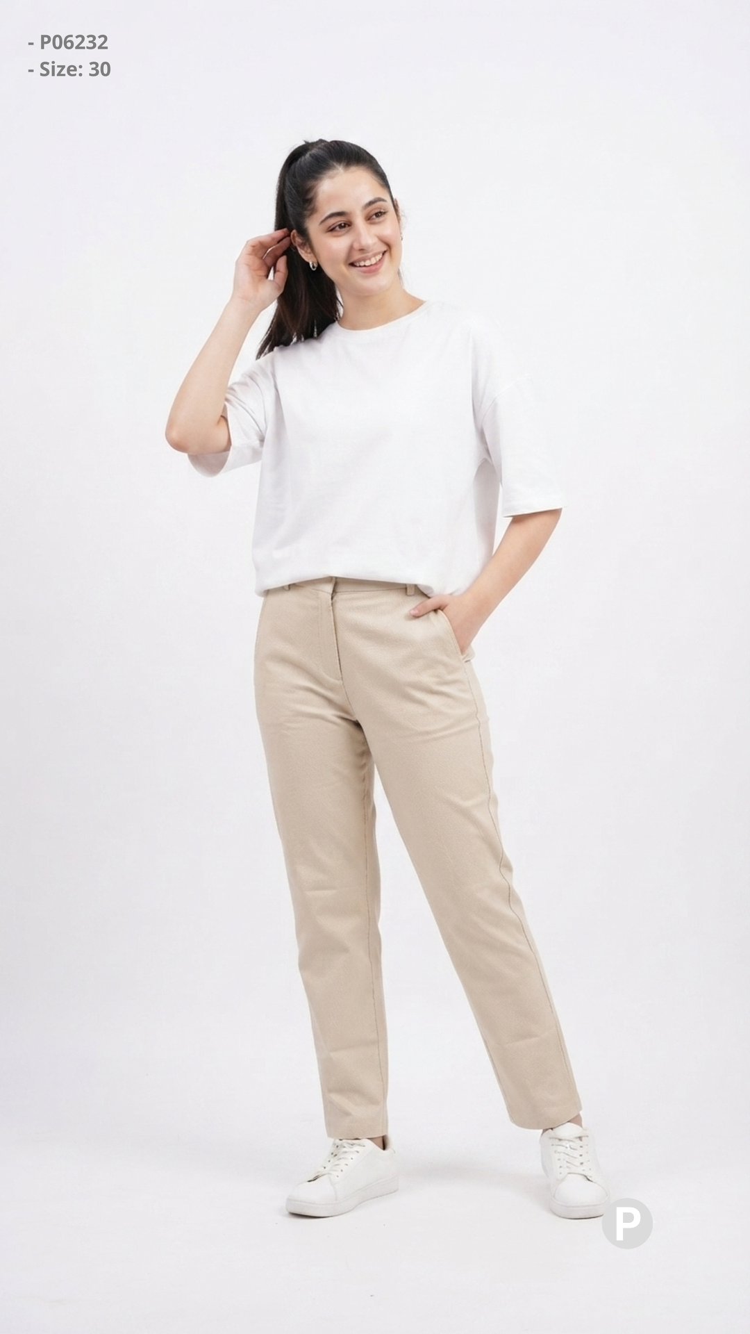 Beige Cotton Normal Jeans | P06232