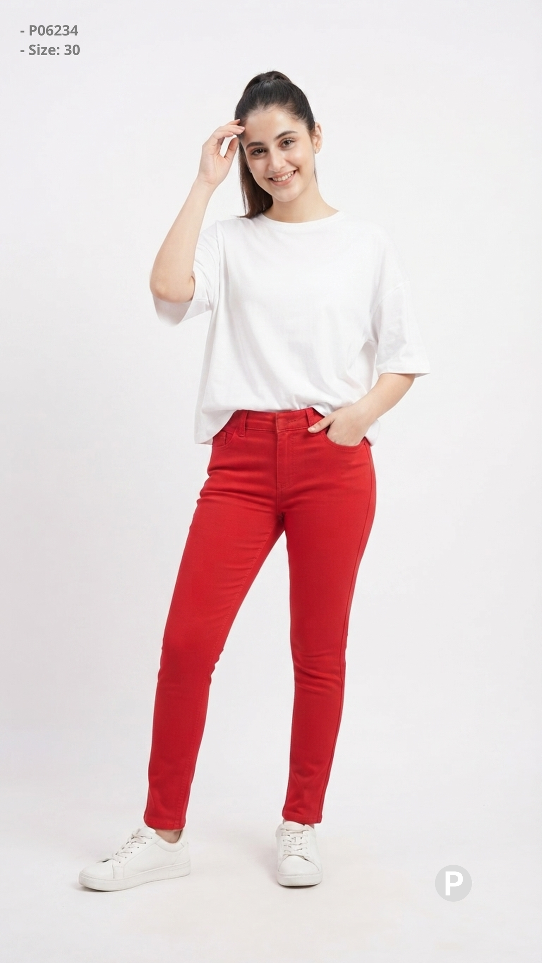 Red Cotton Skinny Jeans | P06234