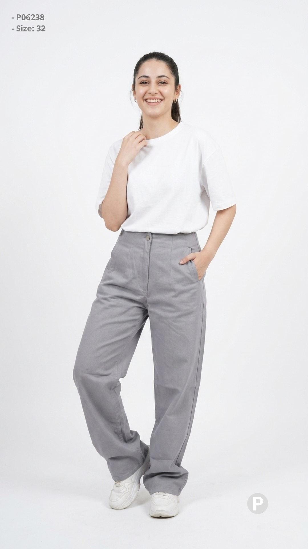 Grey Cotton Loose Jeans | P06238