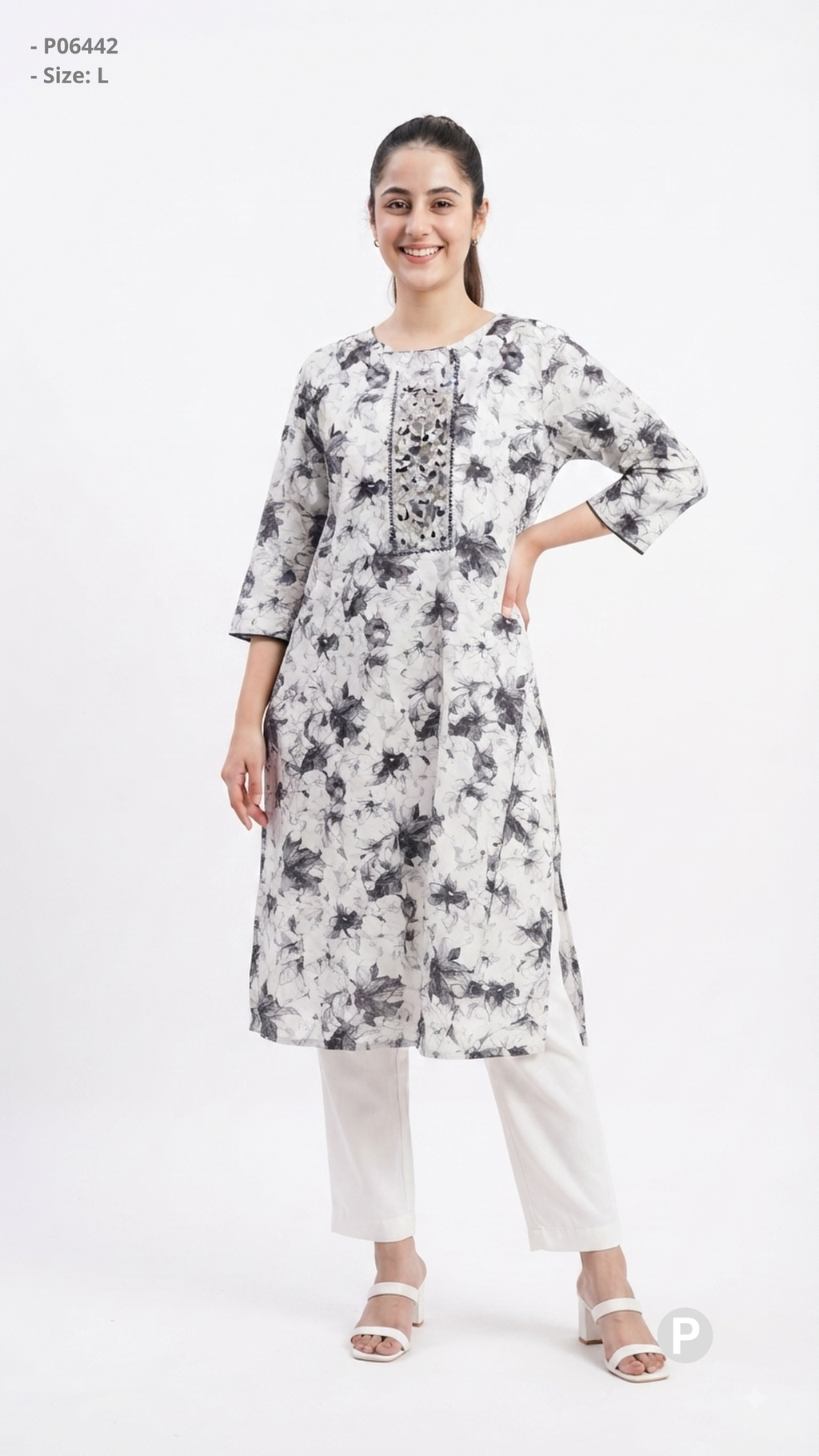 White Cotton Straight Single Kurti | P06442