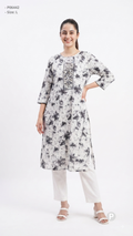 White Cotton Straight Single Kurti | P06442