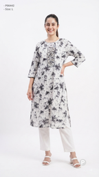 White Cotton Straight Single Kurti | P06442