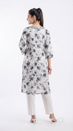 White Cotton Straight Single Kurti | P06442