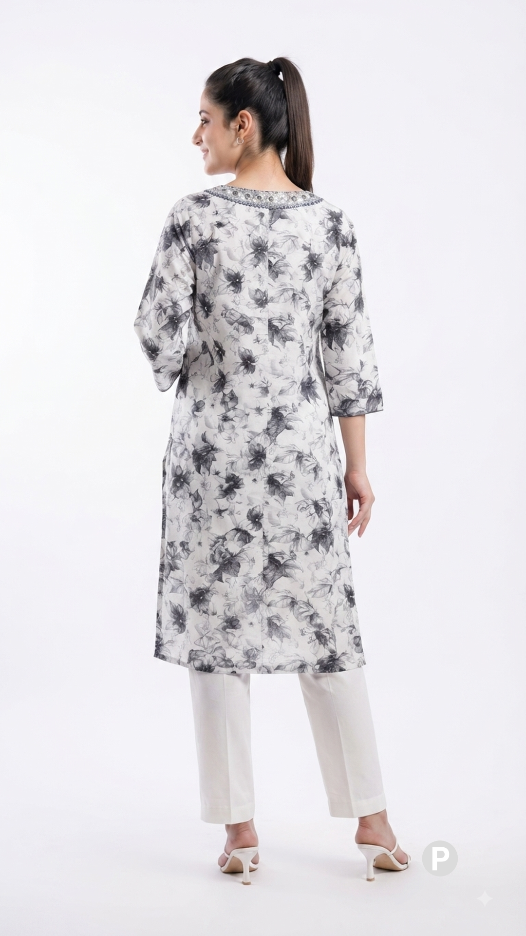 White Cotton Straight Single Kurti | P06442