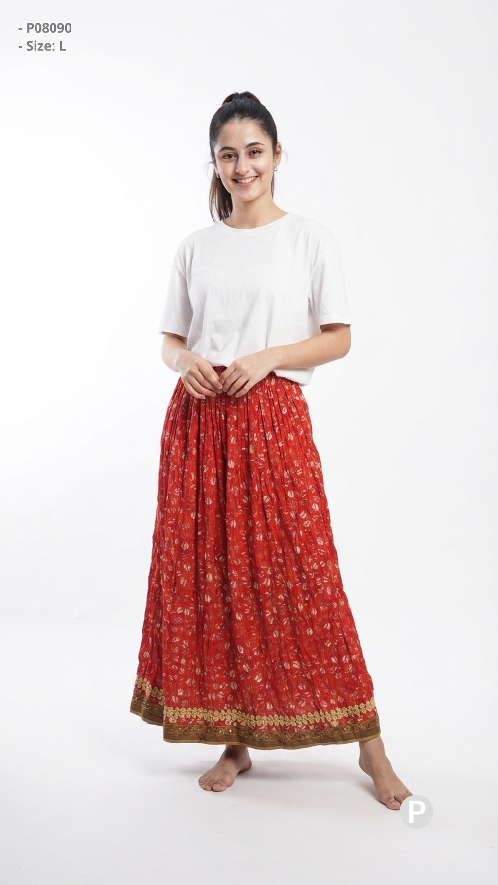 Red Printed Flared Skirt | P08090