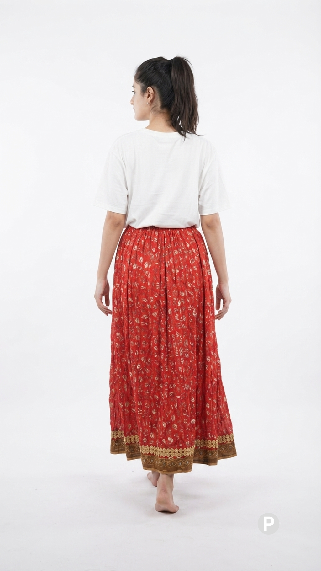 Red Printed Flared Skirt | P08090