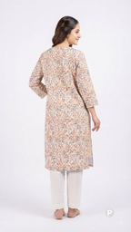 Beige Cotton Straight Single Kurti | P10022