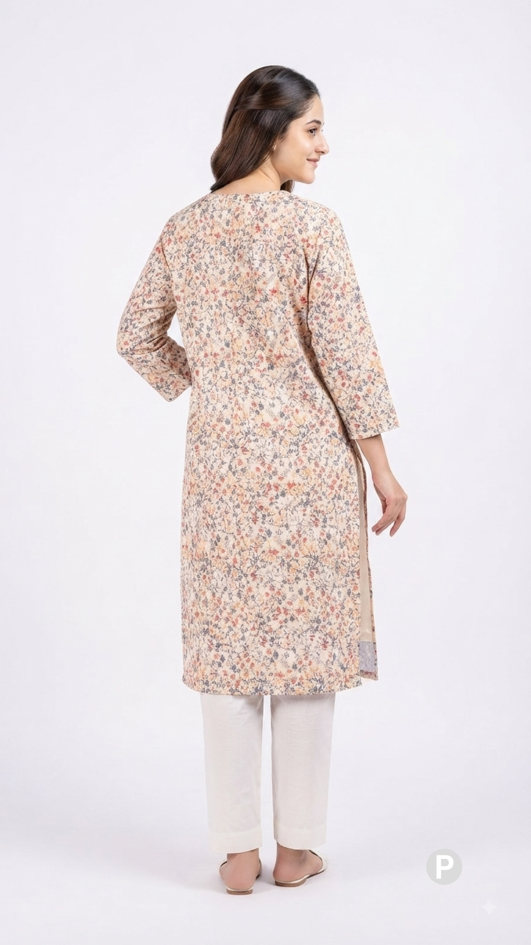 Beige Cotton Straight Single Kurti | P10022