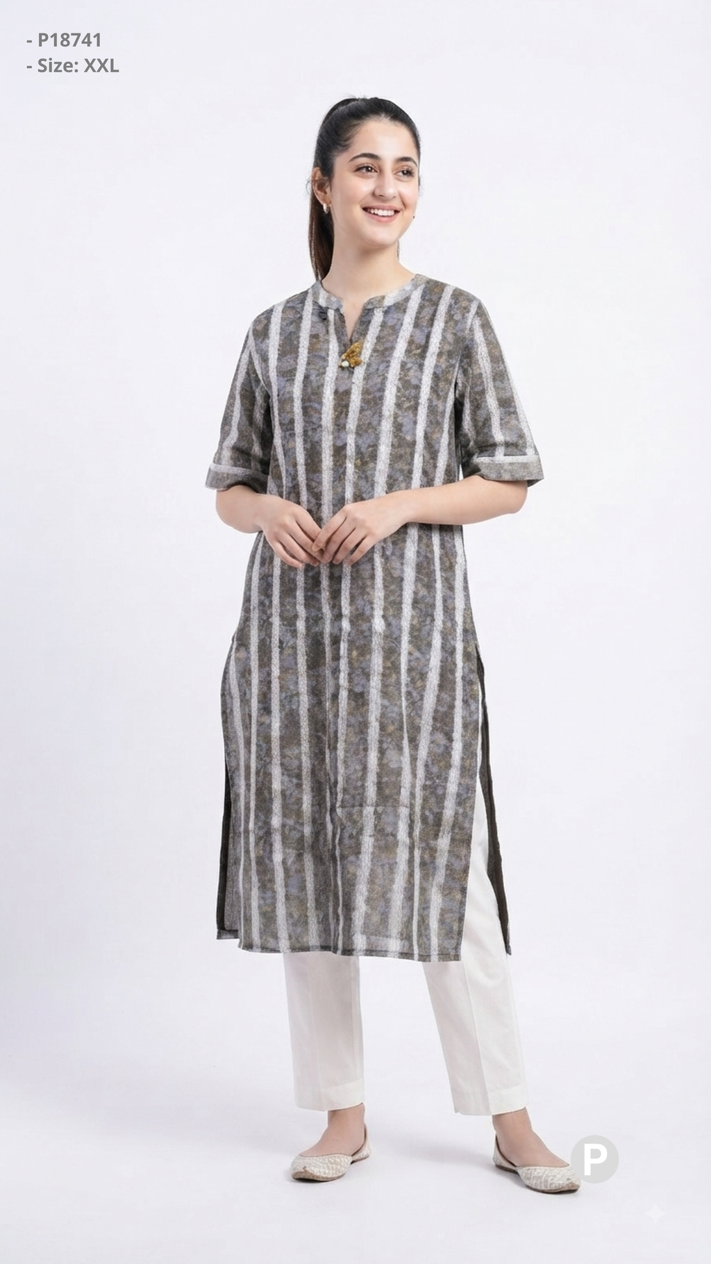 Grey Cotton Straight Single Kurti | P18741