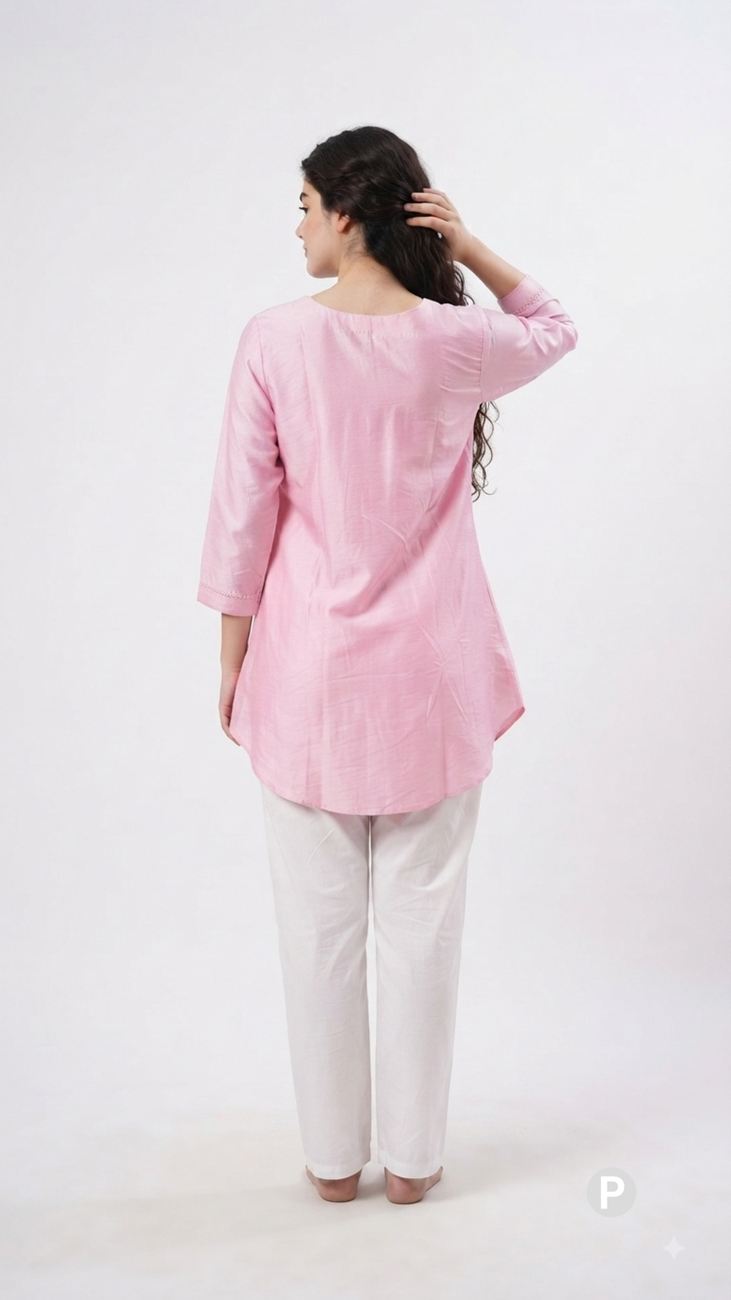 Pink Silk Plain Short Kurti | P18748