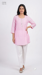 Pink Silk Plain Short Kurti | P18748