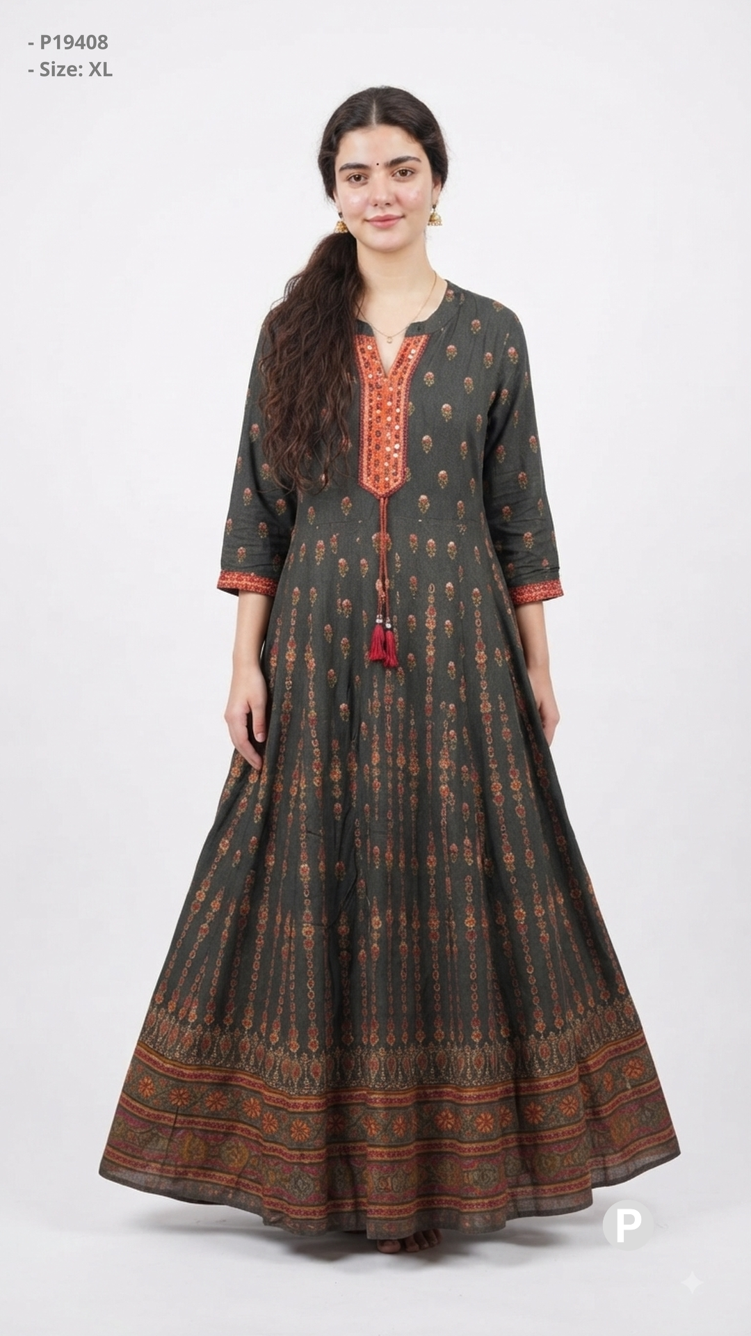 Dark Green Printed Single Long Frock | P19408