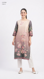 Grey Cotton Straight Single Kurti | P19790
