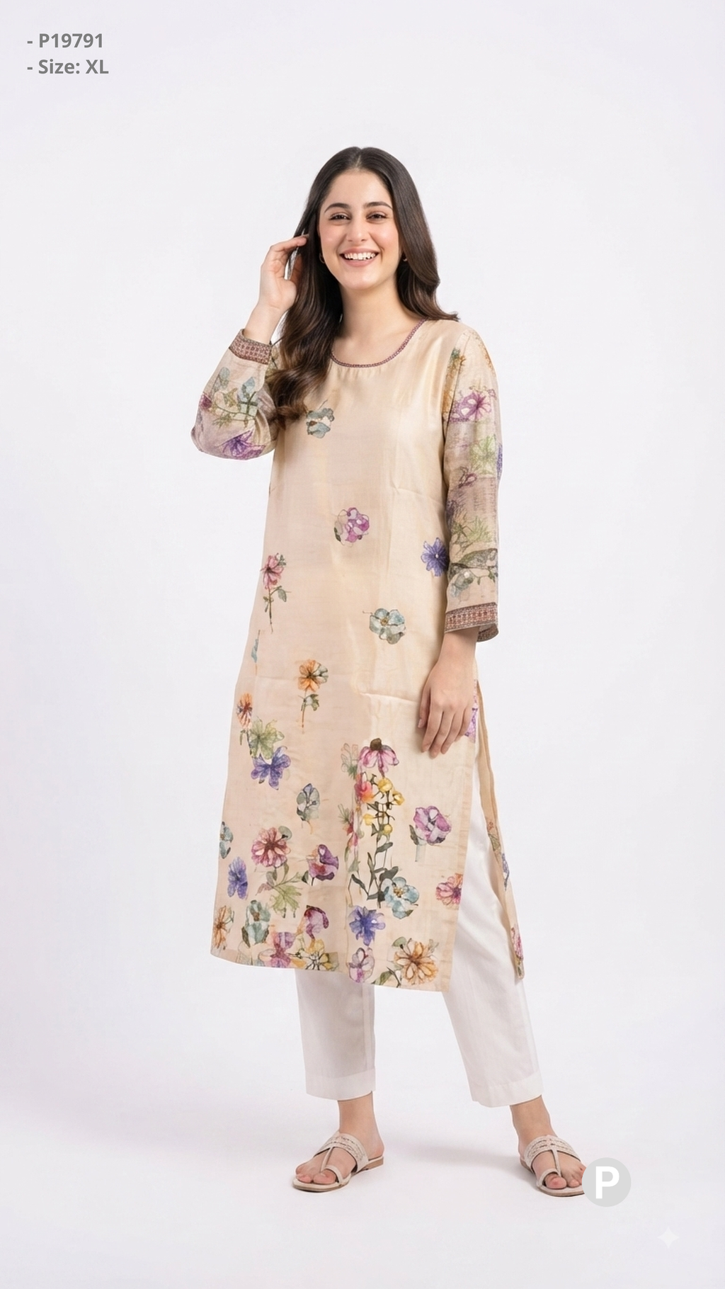 Beige Cotton Straight Single Kurti | P19791