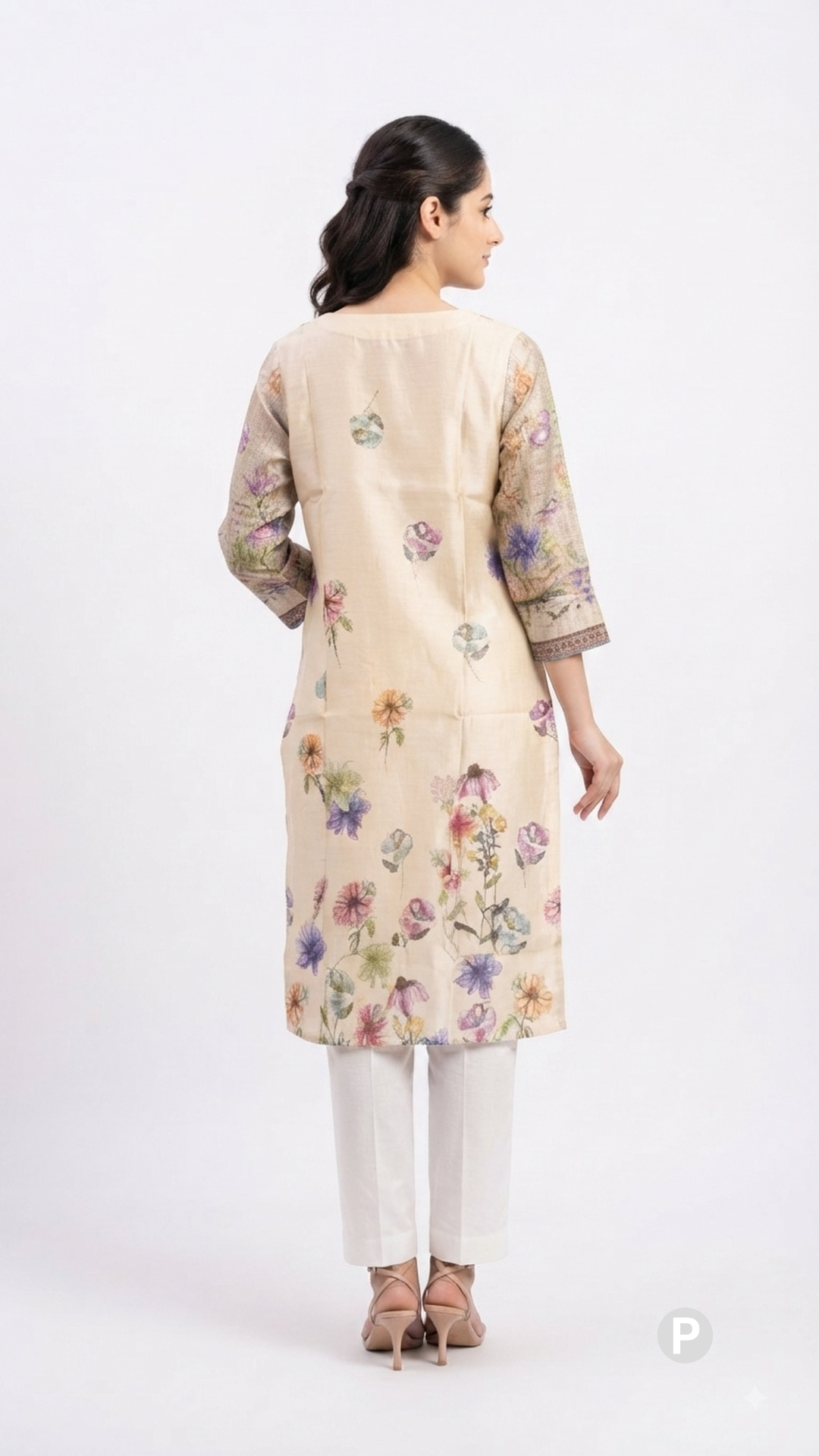 Beige Cotton Straight Single Kurti | P19791