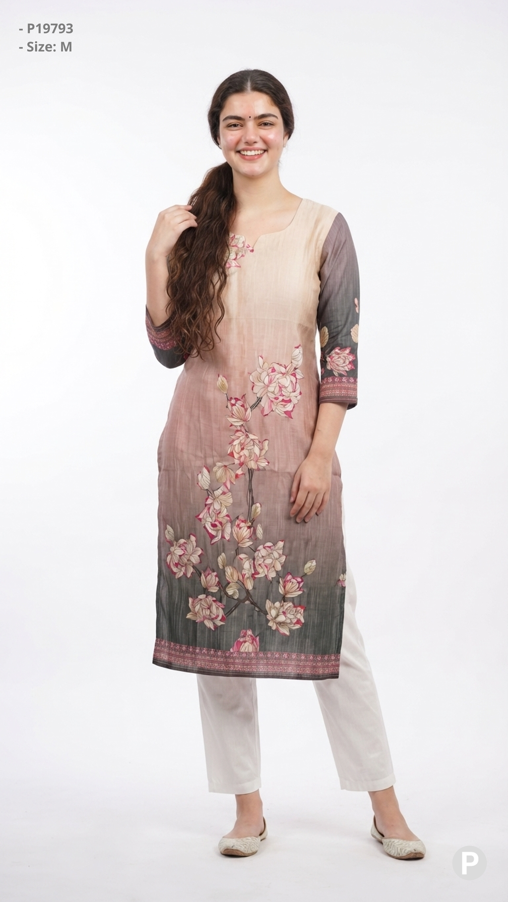 Grey Cotton Straight Single Kurti | P19793