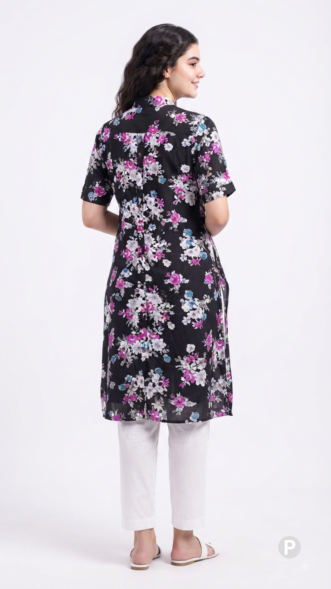 Black Cotton Straight Single Kurti | P23014
