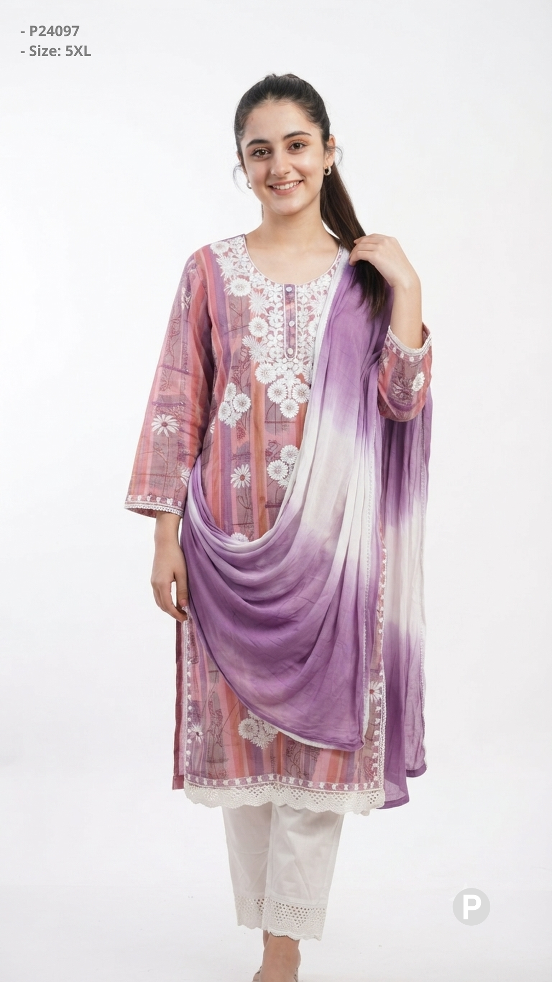 Red Cotton Printed Kurti Set with Dupatta | P24097