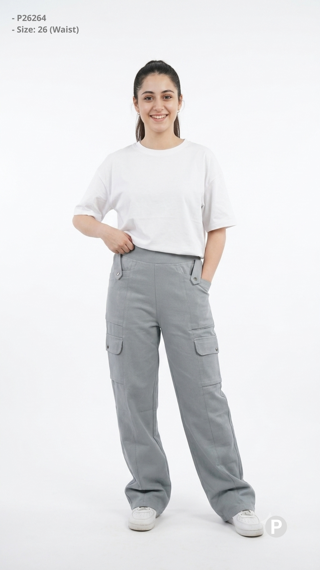 Grey Cotton Loose Cargo Jeans | P26264