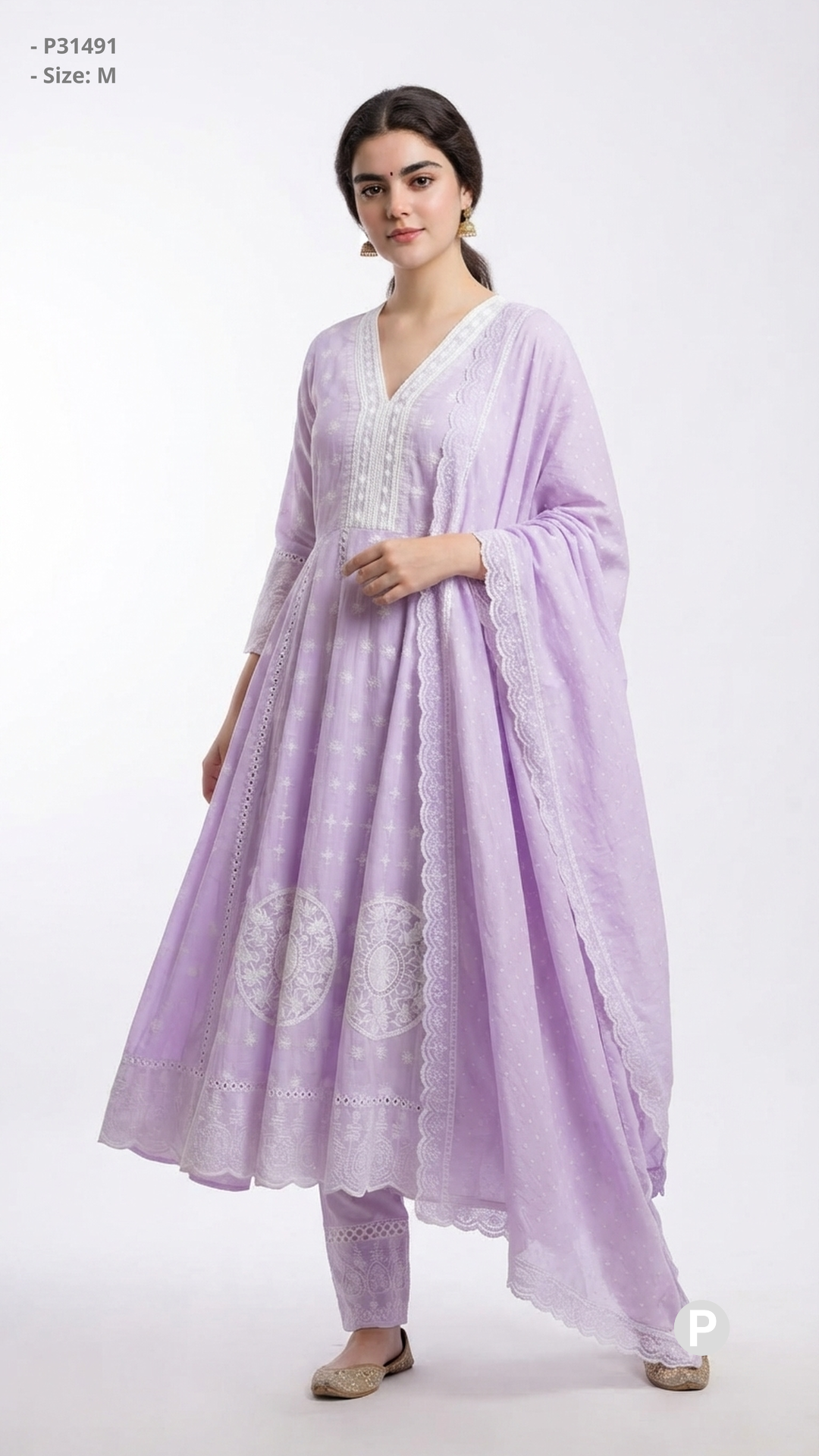 Lavender Cotton Printed Kurti Set | P31491