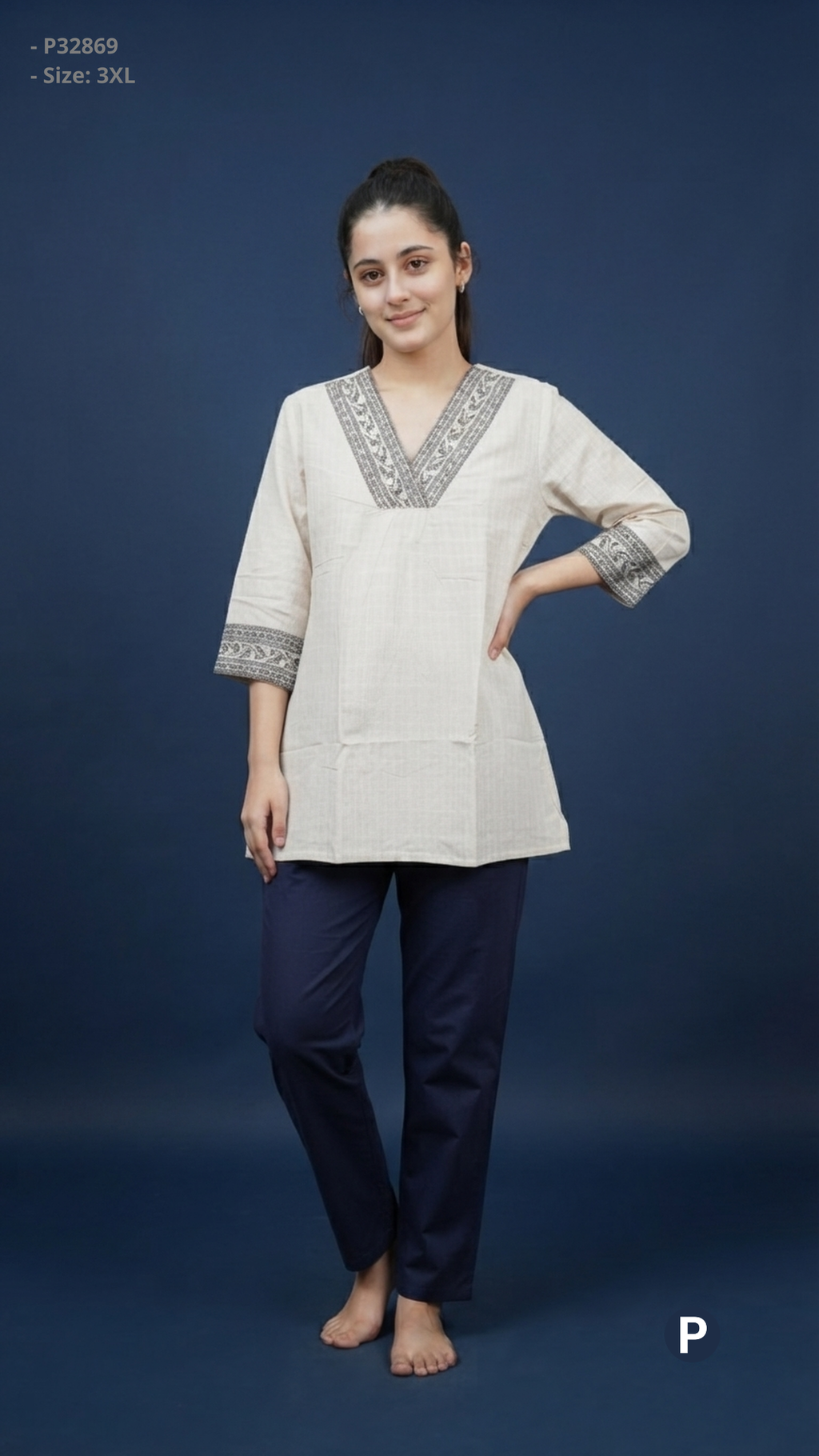 Off White Cotton Plain Short Kurti | P32869