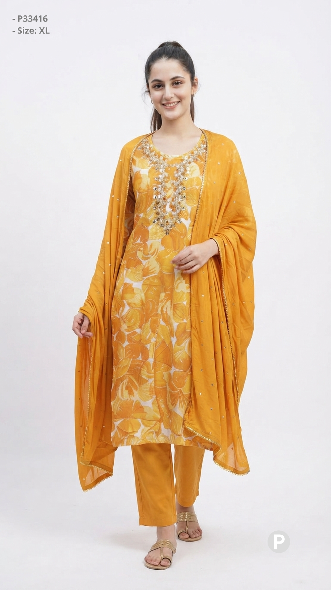 Yellow Cotton Printed Kurti Set | P33416