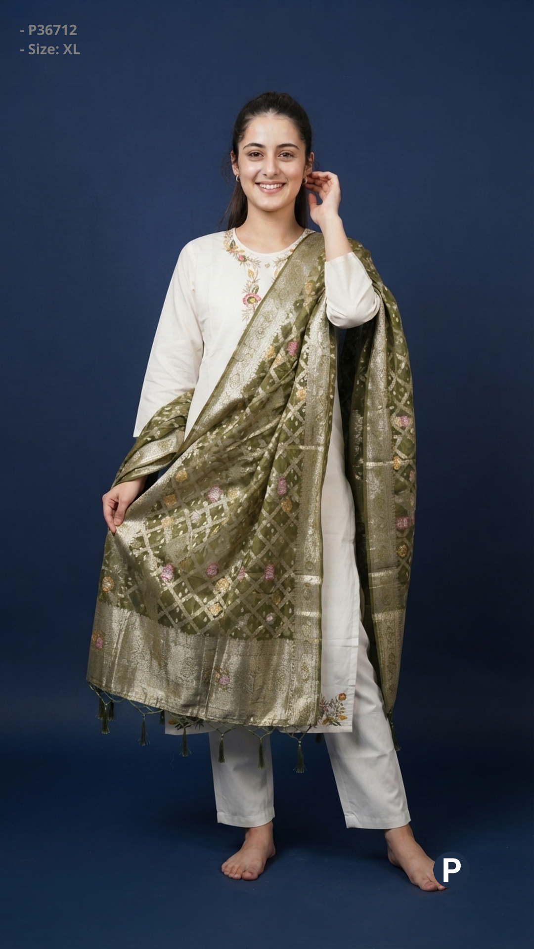 White Cotton Embroidered Kurti Set | P36712
