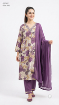 Purple Floral Print Cotton Kurti Set | P37467