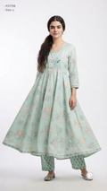 Light Green Cotton Printed Kurti Set | P37798