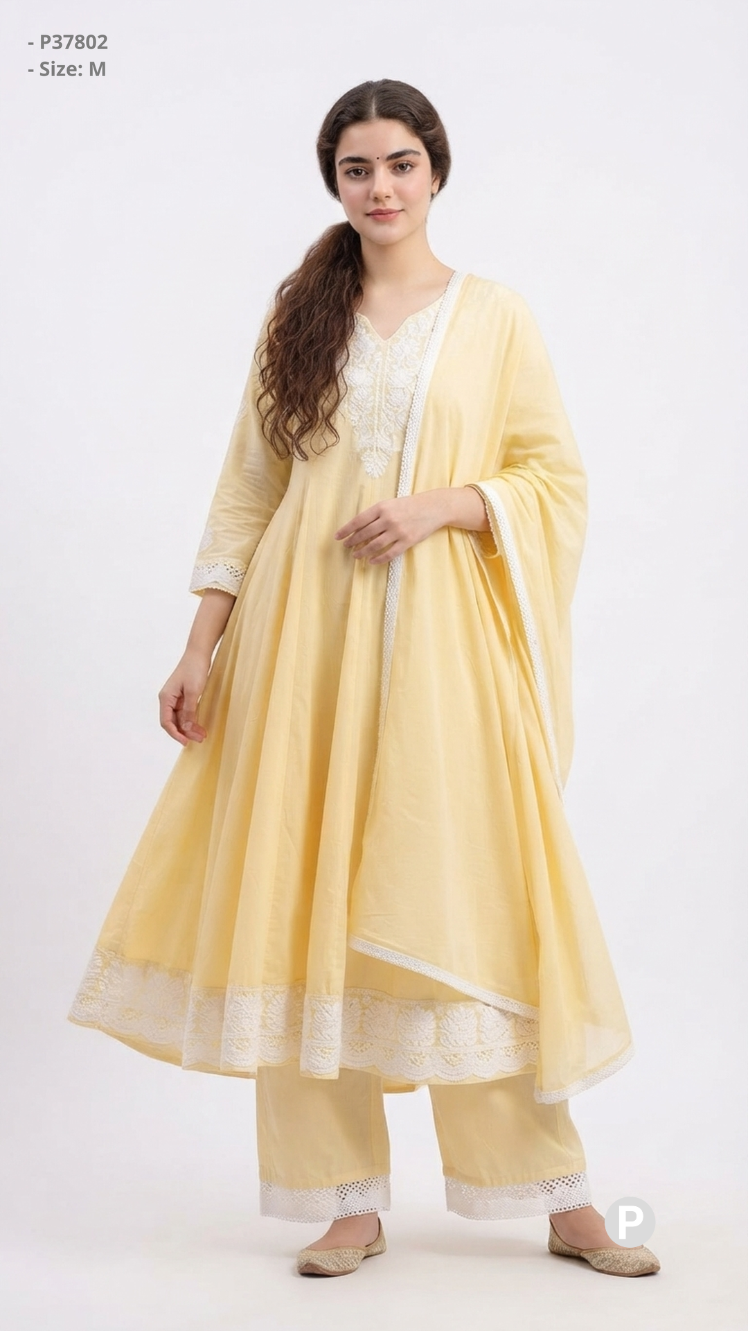 Light Yellow Cotton Embroidered Chikankari Kurti Set | P37802