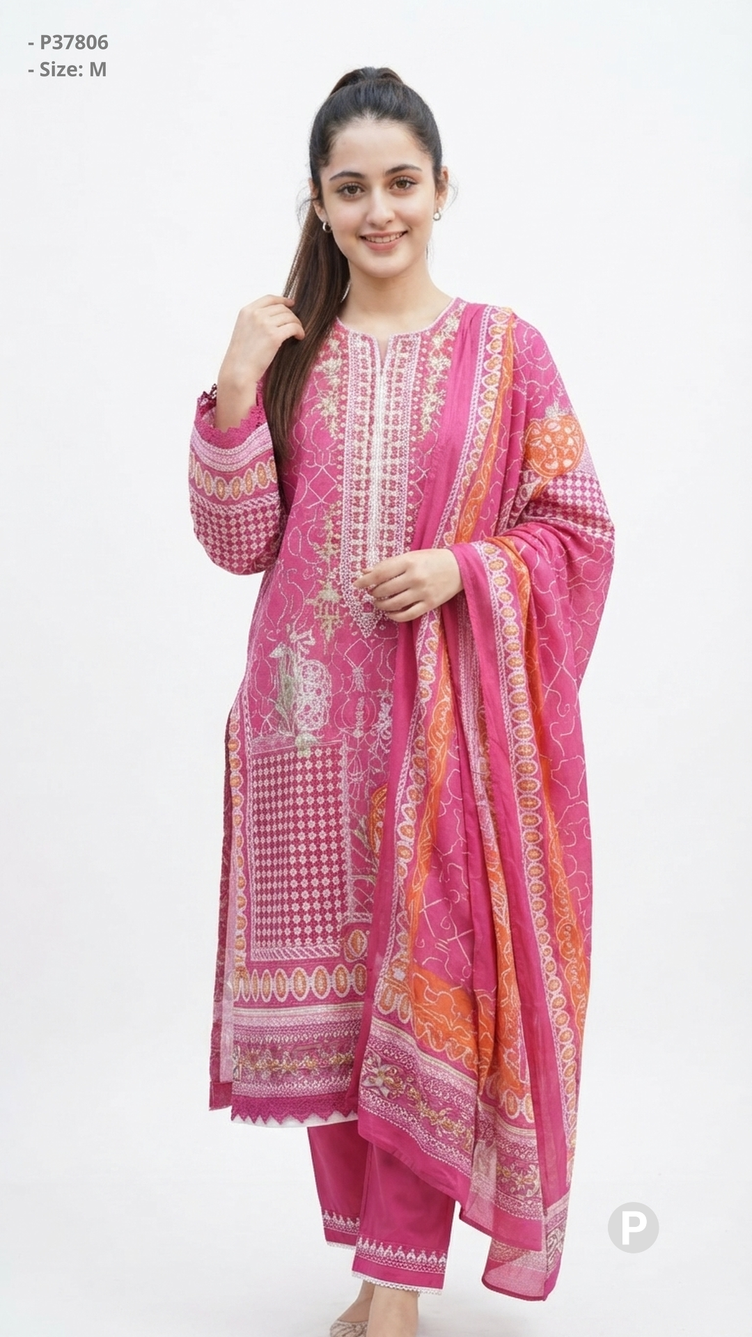 Pink Cotton Printed Kurti Set | P37806