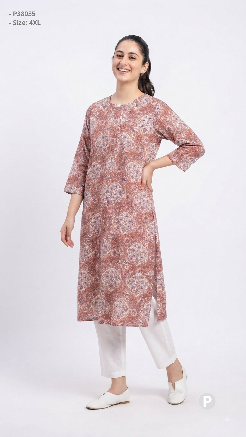 Brown Cotton Straight Single Kurti | P38035