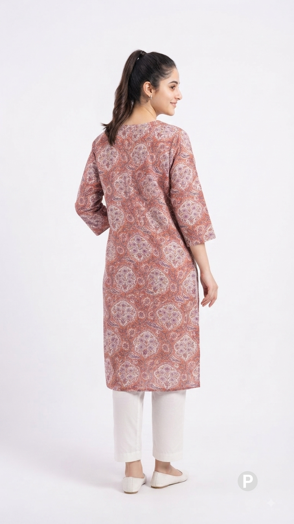 Brown Cotton Straight Single Kurti | P38035