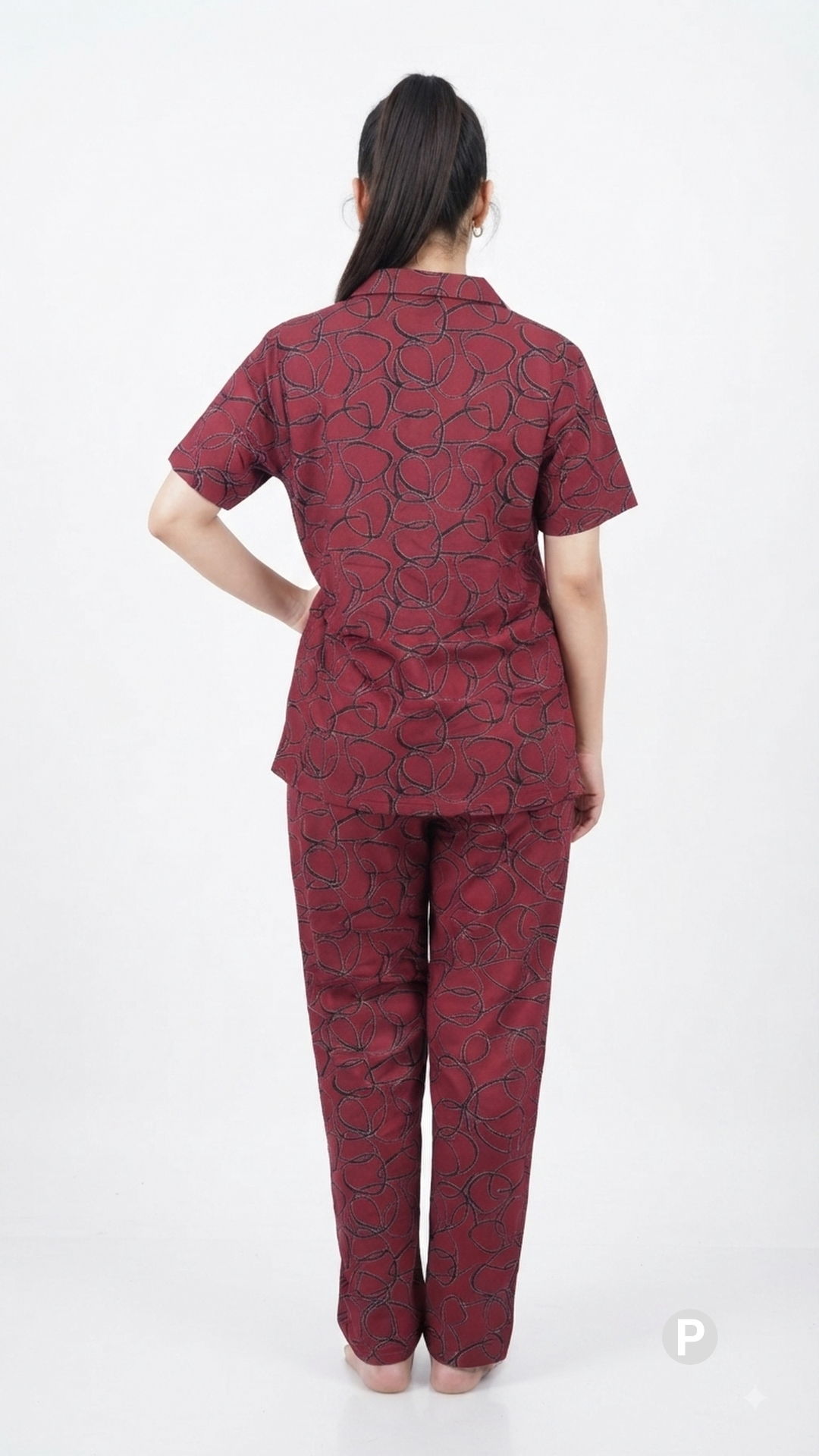 Maroon Printed Night Suit | P38302
