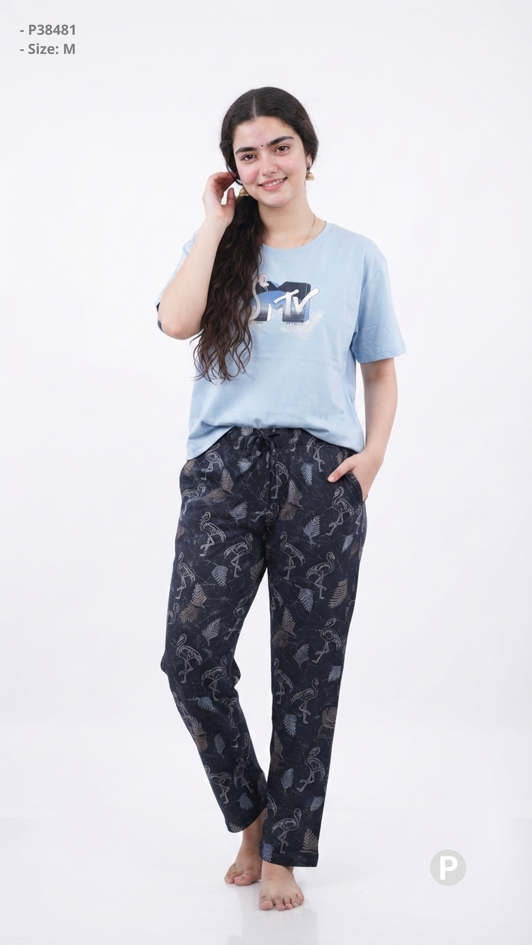 Navy Blue Printed Night Suit | P38481